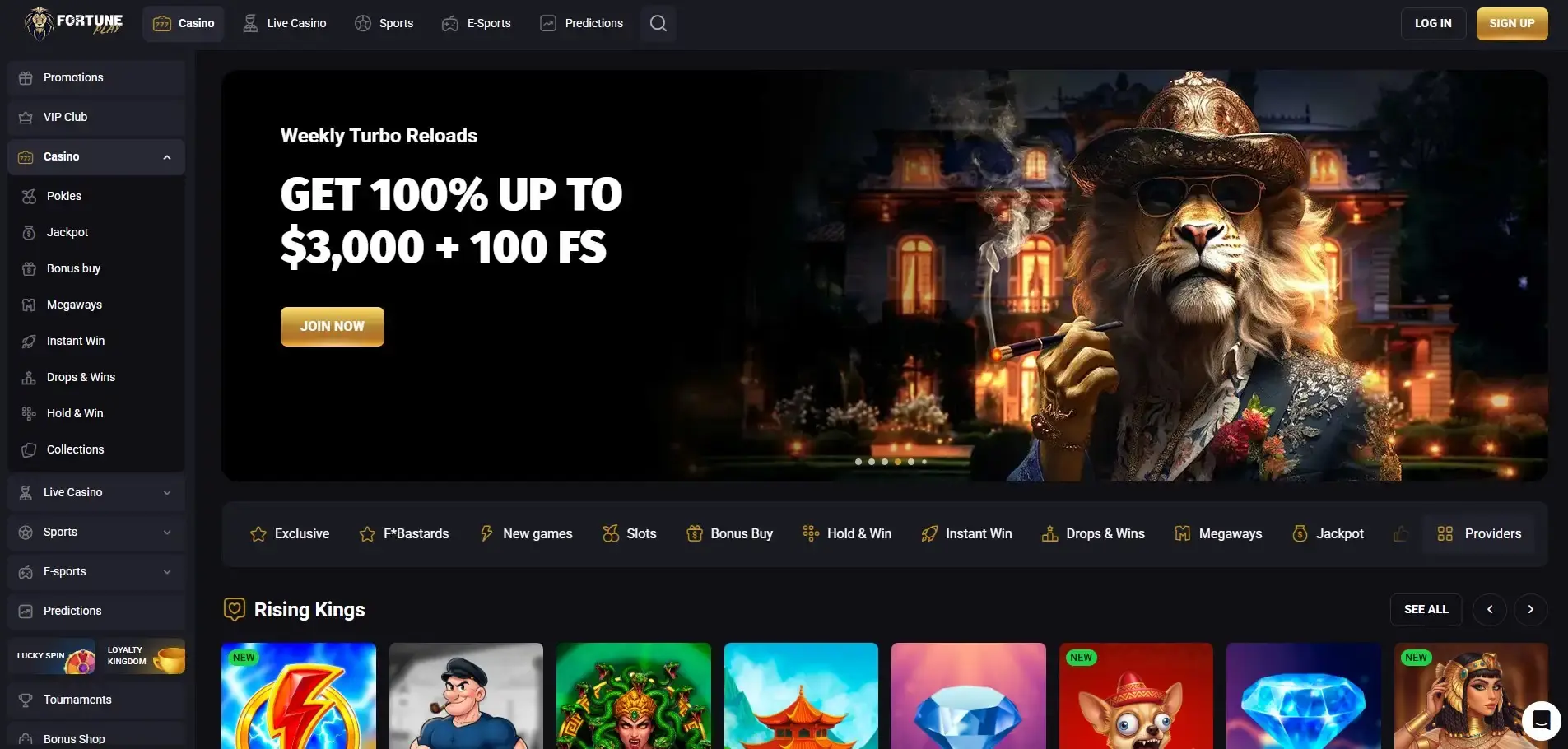 Fortune Play Australian casino lobby showing game categories and providers