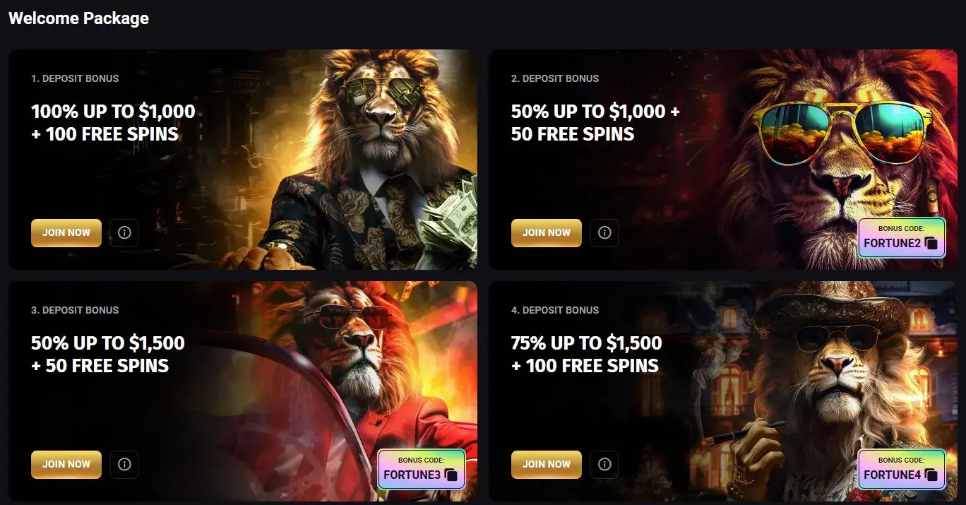 Fortune Play Australian promotions page showing the welcome bonus sequence